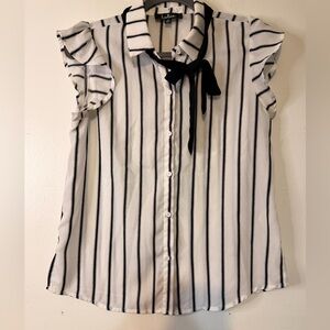 Lulu's Black and White Striped Blouse with Bow